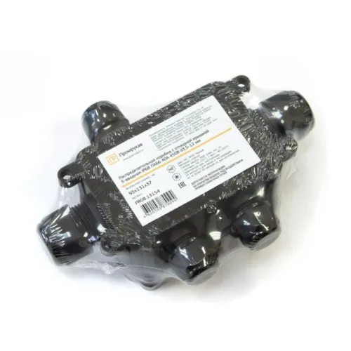 Коробка распределительная ОП 131х95х37 5-вводная IP68 ПА66 40А 450В d3.5-12мм с откидной крышкой черн. Промрукав PR08.13154 фото 3