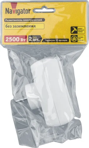 Разветвитель 2-м без заземл. 10А IP20 94 671 NAD-L-2X-C-WH Navigator 94671 фото 3