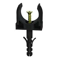 Держатель для труб (клипса) d25мм с дюбелем и саморезом черн. (уп.100шт) Промрукав PR13.0221