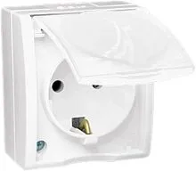 Розетка 1-м ОП Simon15 16А IP54 250В с заземл. Schuko защ. шторки с крышкой винт. клеммы бел. Simon 1594432-030