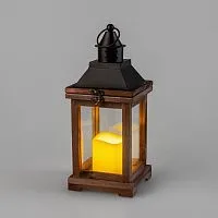 Фонарь декоративный со свечкой корпус из дерева размер 14х14х35cм тепл. бел. Neon-Night 513-075