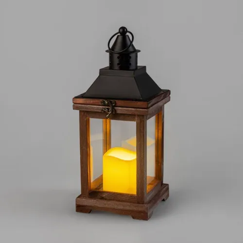 Фонарь декоративный со свечкой корпус из дерева размер 14х14х35cм тепл. бел. Neon-Night 513-075