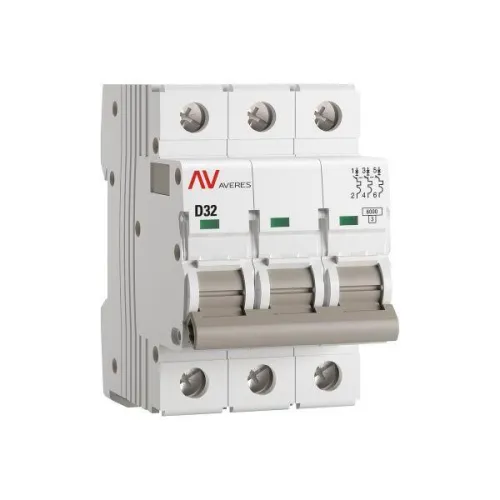 Выключатель автоматический модульный 3п D 32А 6кА AV-6 AVERES EKF mcb6-3-32D-av