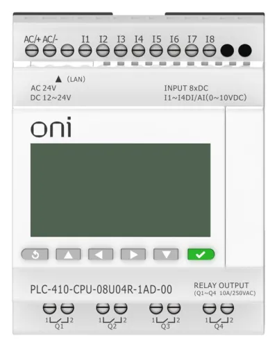 Модуль ЦПУ ПЛК 410 4 DI 4 UI (0-10 В/DI) 4 RO 12В-24В DC или 24В AC с Ethernet портом с экраном ONI PLC-410-CPU-08U04R-1AD-00 фото 7