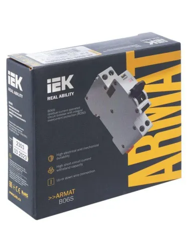 Выключатель автоматический дифференциального тока 2п (1P+N) C 16А 30мА тип AC АВДТ B06S 18мм ARMAT IEK AR-B06S-1N-C16C030 фото 11