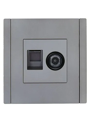 Розетка 2-м TV+RJ45 кат.5E FORTE&PIANO FP536 сталь IEK FP-AK20-1-K46 фото 2