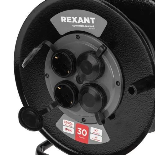 Удлинитель на метал. катушке 4х30м с заземл. IP44 КГ 3х1.5кв.мм c защ. крышкой Rexant 13-5011 фото 5