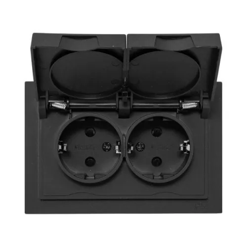 Розетка 2-м СП Эпика 16А IP44 с заземл. защ. шторки с рамкой с крышками механизм черн. EKF UP1-SOB-211-44 фото 7