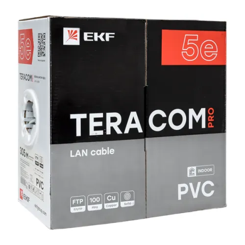 Кабель витая пара F/UTP кат.5E 4 пары 24 AWG solid PVC сер. (м) TERACOM PRO EKF TRP-5EFTP-04PVC-GY-IN3 фото 4