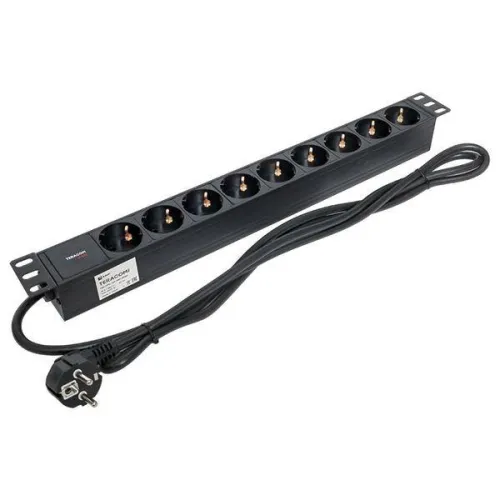 Блок PDU TERACOM PRO 19дюйм 1U 16А/250В 9 роз. Schuko шнур 2м 3х1.5кв.мм вилка Schuko корпус алюм. черн. EKF TRP-HPD-16A-9SH-2MSH фото 4