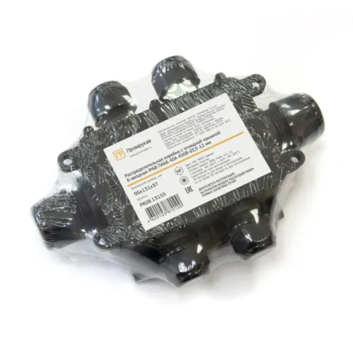 Коробка распределительная ОП 131х95х37 6-вводная IP68 ПА66 40А 450В d3.5-12мм с откидной крышкой черн. Промрукав PR08.13155 фото 3