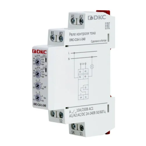 Реле контроля тока тип DRC 1.6-16А конфигурация контакта 1CO 24-240 AC/DC DKC DRC-C16-1-240 фото 2