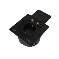 Лючок MultiDesk MDK21 с розеткой 2P+E 16А 250В IP44 с монтажной коробкой для стены фальшпола стола черн. матов. SE MDK21102MBA