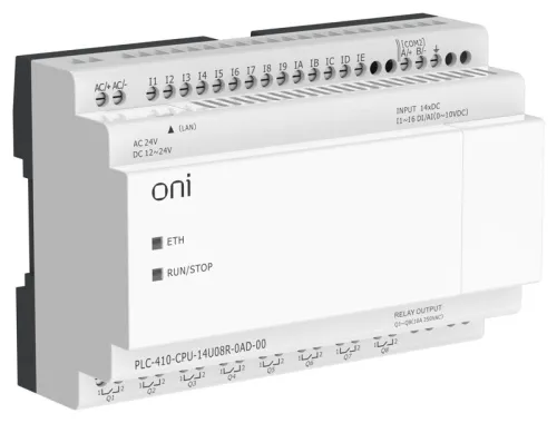 Модуль ЦПУ ПЛК 410 8 DI 6 UI (0-10В/DI) 8 RO 12В-24В DC или 24В AC с Ethernet портом без экрана ONI PLC-410-CPU-14U08R-0AD-00 фото 6