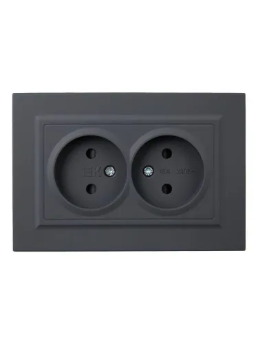 Розетка 2-м СП BRITE РСш12-2-БрГ 10А в сборе без заземл. защ. шторки графит IEK BR-R23-10-K53-F фото 2