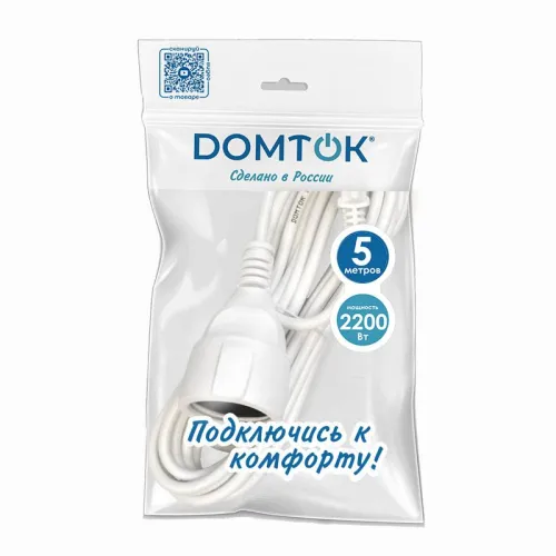 Удлинитель-шнур 1х5м без заземл. 10А IP20 ПВС 2х1 бел. DOMTOK 2337 фото 3