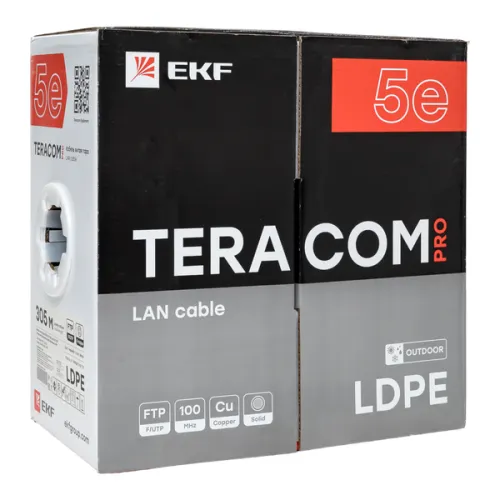 Кабель витая пара F/UTP кат.5E 4 пары 24 AWG solid внешн. LDPE черн. (м) TERACOM PRO EKF TRP-5EFTP-04PE-BK-OUT3 фото 4