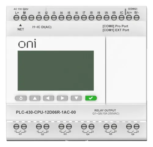 Модуль ЦПУ ПЛК 430 12 DI 6 RO 220В AC с Ethernet портом с экраном ONI PLC-430-CPU-12D06R-1AC-00 фото 6