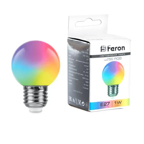 Лампа светодиодная LB-37 1Вт G45 шар матовая E27 230В RGB плавная смена цвета FERON 38116
