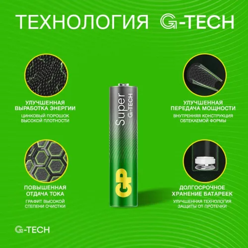 Элемент питания алкалиновый AAA/LR03 1.5В Super Alkaline G-Tech 24AA21-2CRSBC4 40/160 (блист.4шт) GP 1220 фото 7