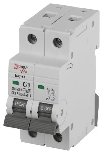 Выключатель автоматический 2п C 20А 4.5кА ВА47-63 PRO ЭРА Б0059423
