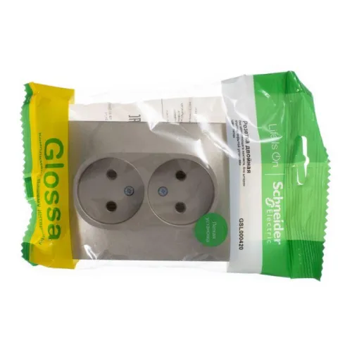 Розетка 2-м СП Glossa 16А IP20 без заземл. в сборе титан SE GSL000420 фото 3