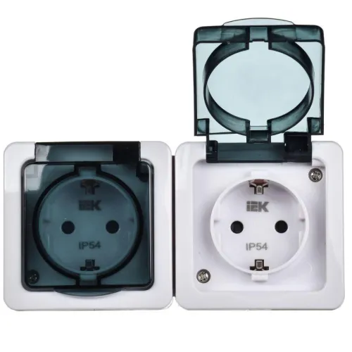 Розетка 2-м ОП Гермес Plus РСб22-3-ГПБд 16А IP54 с заземл. с дым. крышкой бел. IEK ERMP22-K03-16-54-EC фото 4