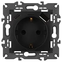 Розетка ЭРА Elegance 14-4108-05 2P+E 16A-250В со шторками с USB type-A+C 5В-3А антрацит Эра Б0067724