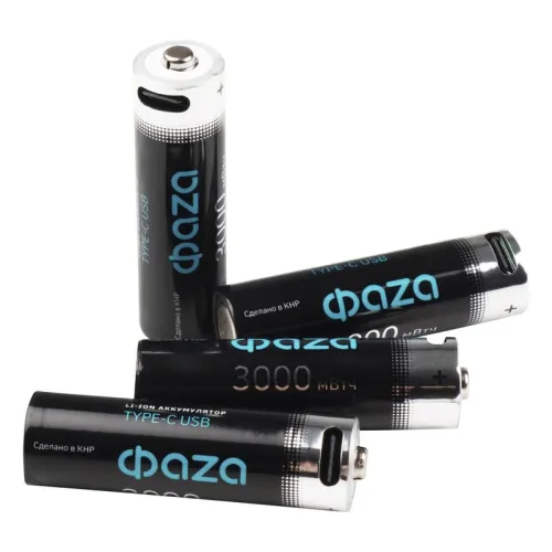 Аккумулятор литиевый AA 1.5В Li-Ion 3000мВт.ч 2000мА.ч зарядка от Type-C шнур в комплекте BL-4 (уп.4шт) ФАZА 5061606 фото 5