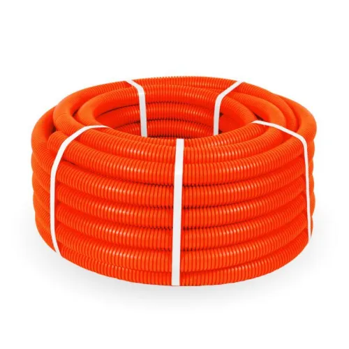 Труба гофрированная ПНД легкая d32мм с протяжкой 350 Н безгалоген. (HF) оранж. (уп.25м) Промрукав PR.023261 фото 2