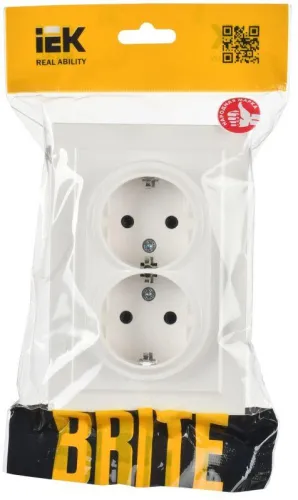 Розетка 2-м СП BRITE РС12-3-БрБ 16А в сборе с заземл. без защ. шторок бел. IEK BR-R21-16-K01-F фото 6