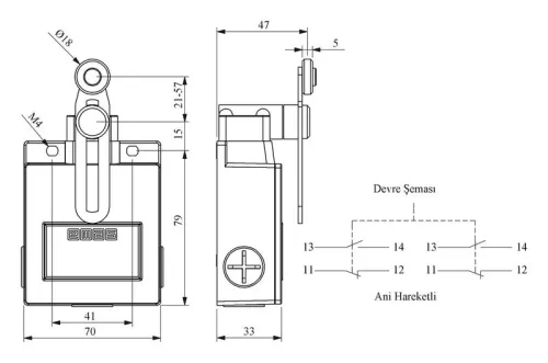 Выключатель концевой реверсивный ролик 2НО+2НЗ EMAS L54K16MEM122 фото 2