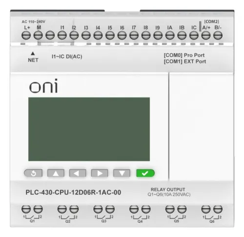 Модуль ЦПУ ПЛК 430 12 DI 6 RO 220В AC с Ethernet портом с экраном ONI PLC-430-CPU-12D06R-1AC-00 фото 5