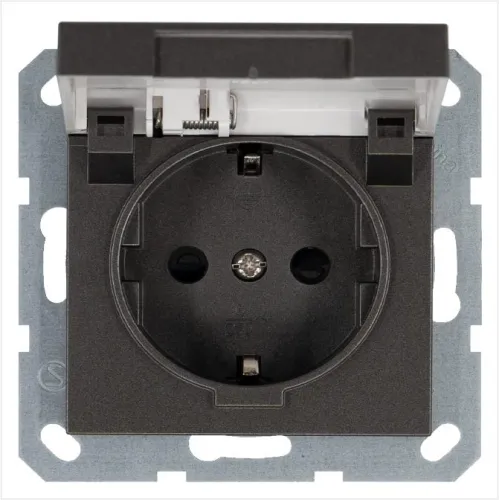 Розетка 1-м Shuko 16А IP20 с заземл. защ. шторки с крышкой механизм мокко Jasmart G5505Z