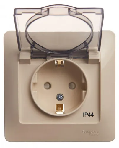 Розетка 1-м СП Glossa 16А IP44 с заземл. защ. шторки с крышкой в сборе беж. SE GSL000248 фото 11
