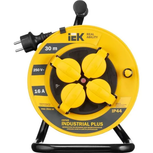 Удлинитель на катушке 4х30м с заземл. 16А IP44 Industrial plus УК30 3х1.5 термозащита IEK WKP15-16-04-30-44 фото 2