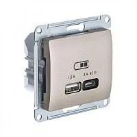 Розетка USB Glossa тип A+C 45Вт QC PD высокоскор. ЗУ механизм титан SE GSL000429