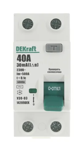 Выключатель дифференциального тока (УЗО) 2п 40А 30мА тип AC 6кА УЗО-03 DEKraft 14209DEK фото 4
