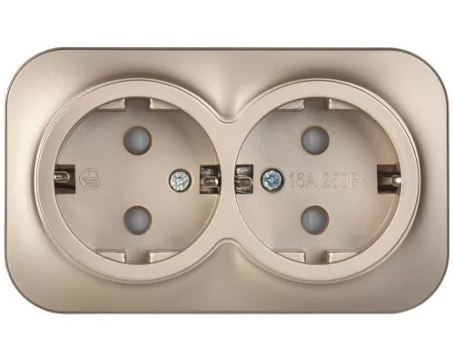 Розетка 2-м ОП GLORY РСш22-3-ХШм 16А с заземл. защ. шторки шампань матов. IEK ERH24-K37M-16 фото 2