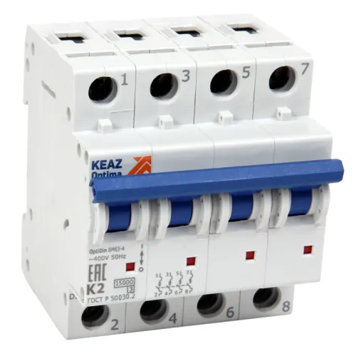 Выключатель автоматический модульный 4п D OptiDin ВМ63-4D6-15-УХЛ3 КЭАЗ 342007