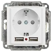 Розетка 1-м СП Accent 6-410-01 16А IP20 250В P+E Schuko защ. шторки + 2хUSB бел. Intro Б0063689