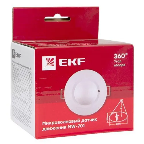 Датчик движения микроволновый MW-701 1200Вт 360град. до 20м IP20 бел. PROxima EKF dd-mw-701 фото 2