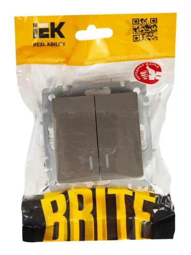 Выключатель 2-кл. СП BRITE ВС10-2-1-БрС 10А с индик. механизм сталь IEK BR-V20-1-10-K46 фото 4
