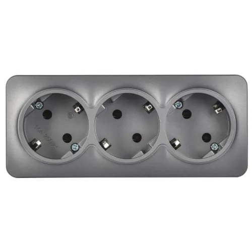 Розетка 3-м ОП GLORY РС23-3-ХСм 16А с заземл. без защ. шторок сталь матов. IEK ERH31-K46M-16 фото 2