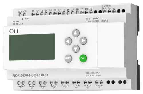Модуль ЦПУ ПЛК 410 8 DI 6 UI (0-10В/DI) 8 RO 12В-24В DC или 24В AC с Ethernet портом с экраном ONI PLC-410-CPU-14U08R-1AD-00 фото 3