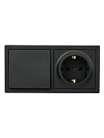 Блок ОП LETO (1-кл. выключатель + 1-м розетка с заземл.) горизонт. черн. бархат LEZARD 752-4200-170BAP