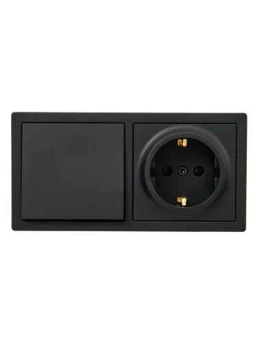 Блок ОП LETO (1-кл. выключатель + 1-м розетка с заземл.) горизонт. черн. бархат LEZARD 752-4200-170BAP