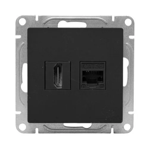 Розетка СП Эпика HDMI + RJ45 кат.5 механизм черн. EKF UP1-SOB-HDMI+RJ45 фото 4