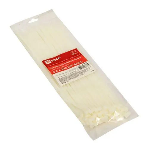 Хомут кабельный 3.6х300 нейл. бел. (уп.100шт) EKF plc-c-3.6x300 фото 3