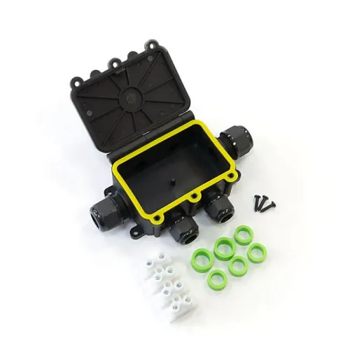 Коробка распределительная ОП 131х95х37 6-вводная IP68 ПА66 40А 450В d3.5-12мм с откидной крышкой черн. Промрукав PR08.13155 фото 2